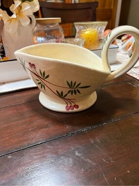 Bath & Body Works Cream Ceramic Sauce Boat with Cherry & Leaf Motif